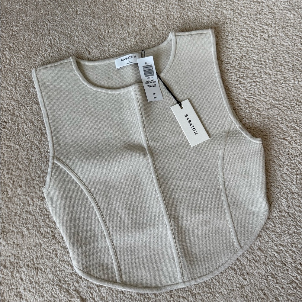 Aritzia Babaton Gallery Sculpt Knit Matte Pearl Short Sleeve Tee